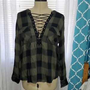 Express Plaid Lace Up Shirt